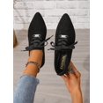 thumbnail image 1 of Women's Black Fashionable Solid Color Oxford Shoes Lace-up Pointed Toe Suede-like Flat, 1 of 4