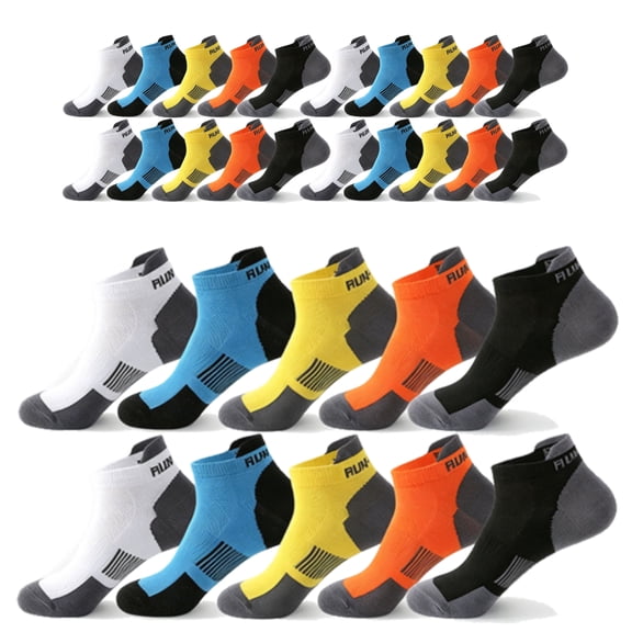 CHAOJISHE 15 pairs Men‘s Ankle Low Cut Socks Athletic Running Cushioned Socks Athletic Ankle Socks male Cushioned Color Socks 15 Pairs Size 10-13