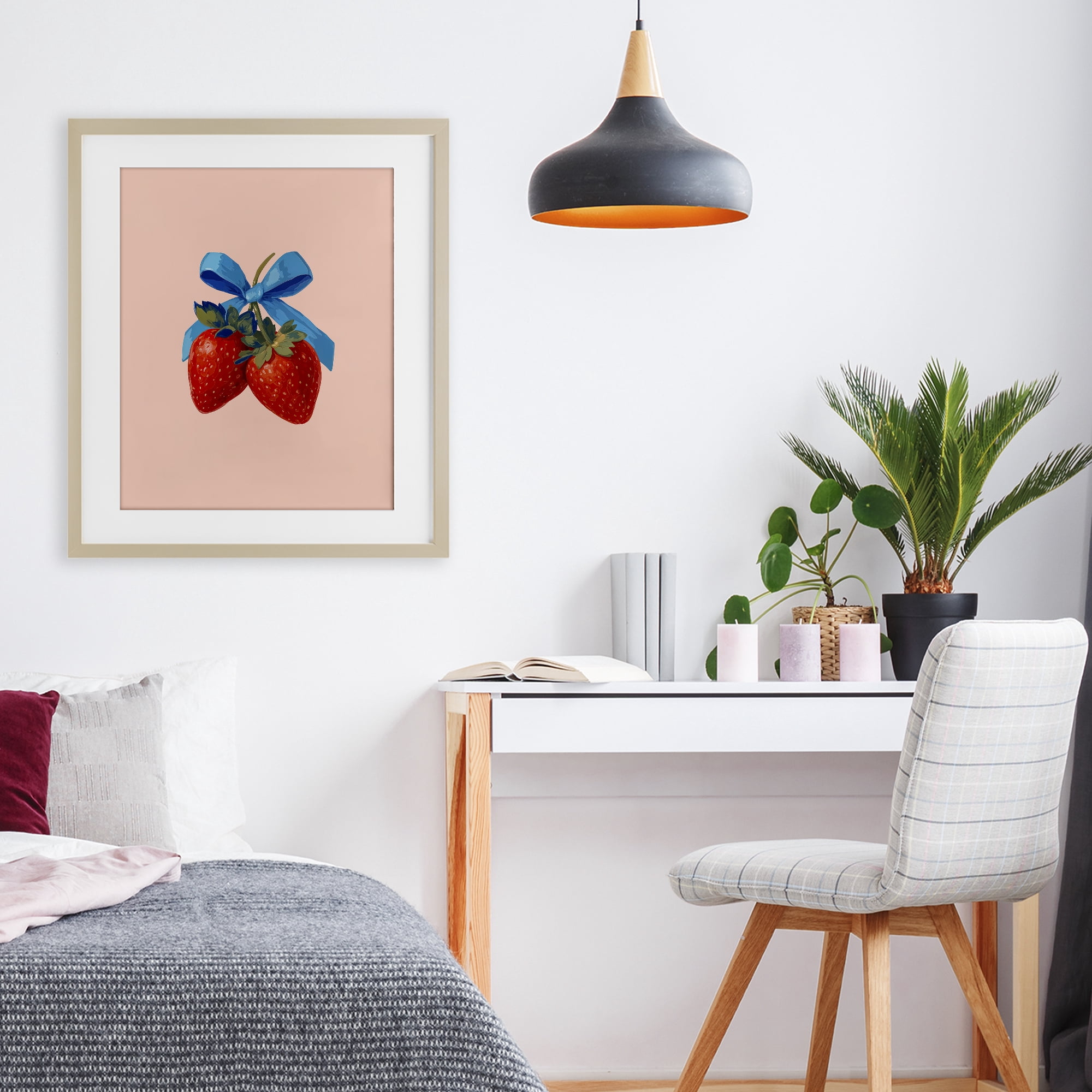 Stupell Industries Strawberry Pair with Blue Bow Birch Framed Print Under Glass, design by Imagine It Images
