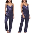 thumbnail image 4 of wsevypo Women's Silk Satin Slip Top Long Sleepwear Pajamas (Tops+Pants), 4 of 5