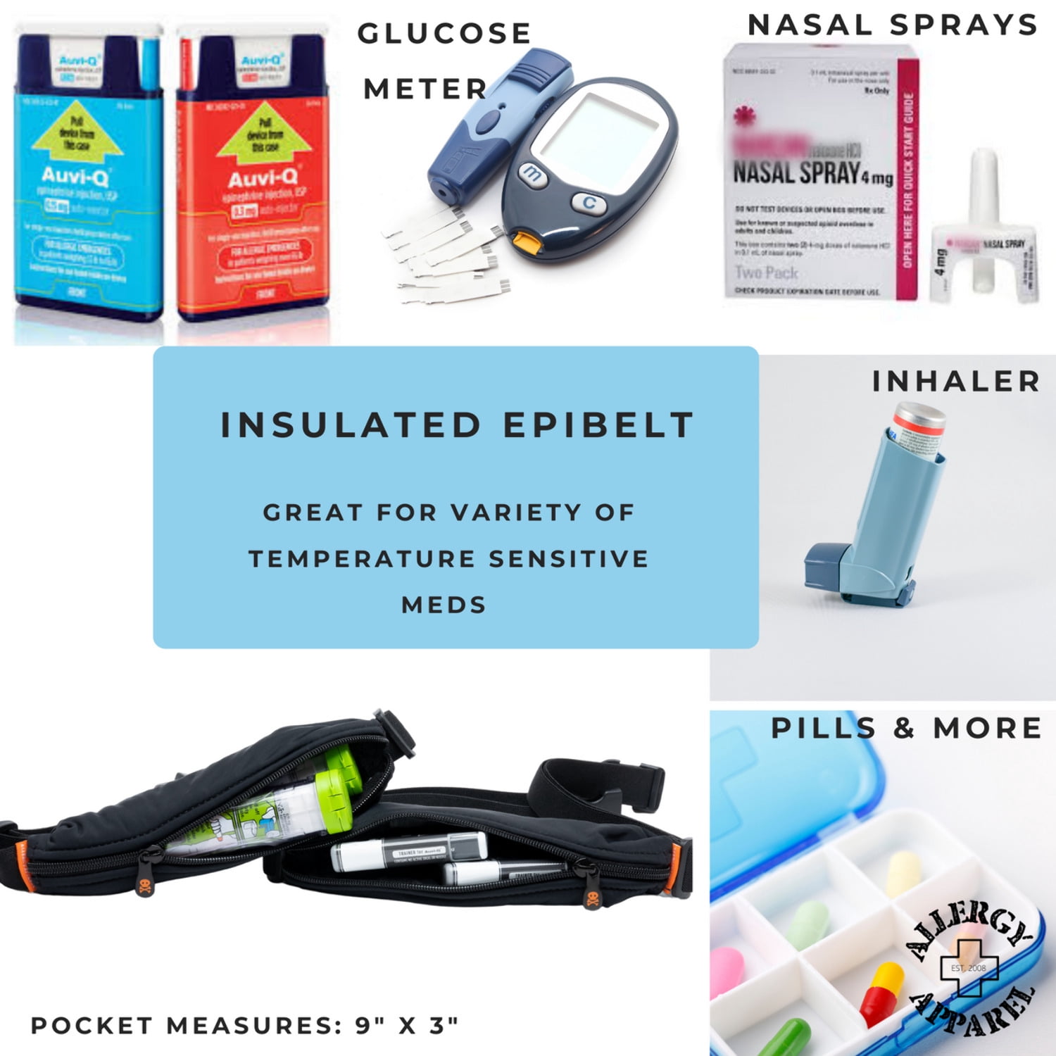 Insulated Medical Belt Fanny Pack with an Adjustable Waistband for your epipens, Auvi-Q, Epinephrine Injectors, Insulin or Other Temperature Sensitive Medications.