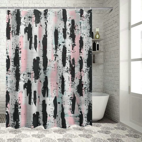 BCIIG Black and Pink Bathroom Decor Set with Hooks, Luxurious Graphic Print Polyester Fabric Shower Curtain, Waterproof and Easy to Install 36x72