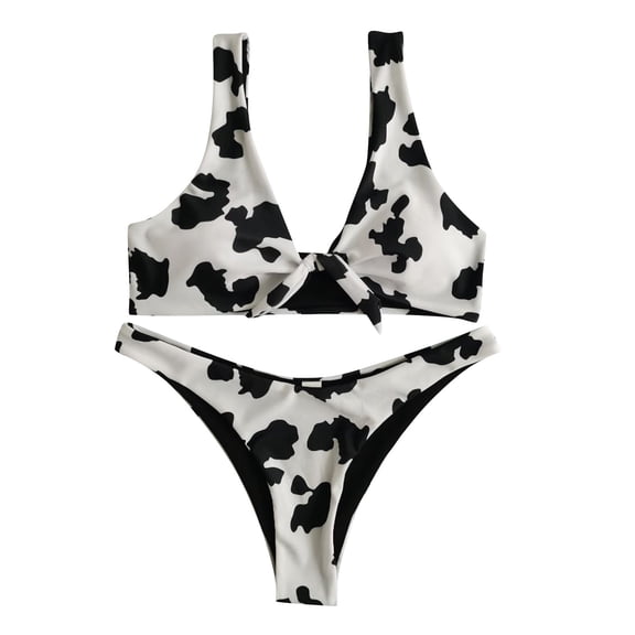 DOPI Women Cow Print Bikini Set Push-Up Brazilian Swimwear Beachwear Swimsuit