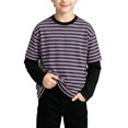 thumbnail image 4 of WDWYY Boys Striped Long Sleeve T Shirt Fake Two Piece Crew Neck Soft Stretchy Loose Fit Casual Tee Purple 2-3Y, 4 of 8