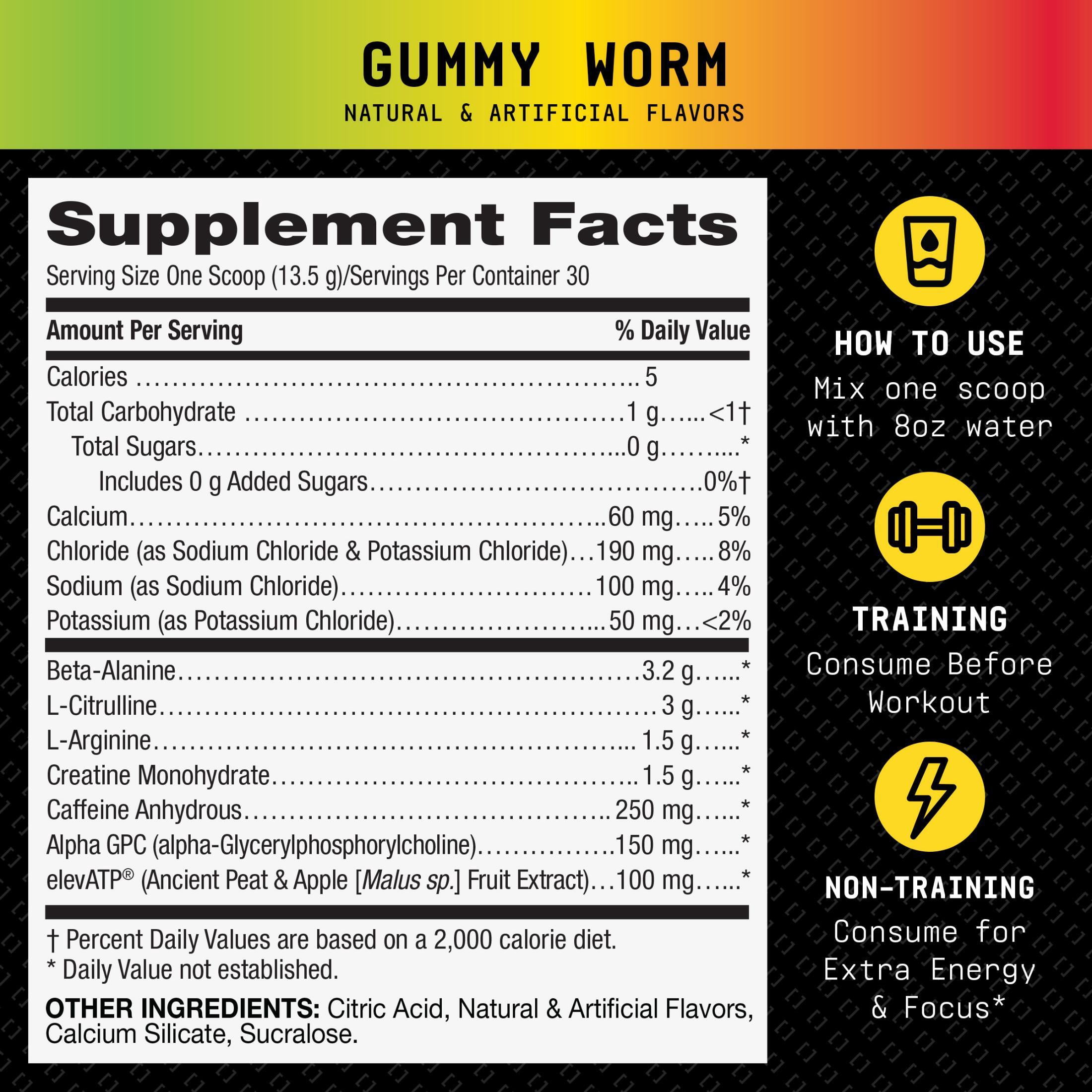 Beyond Raw LIT Origin Pre Workout Powder, Gummy Worm, for Men & Women, Energy & Pumps, 30 Servings