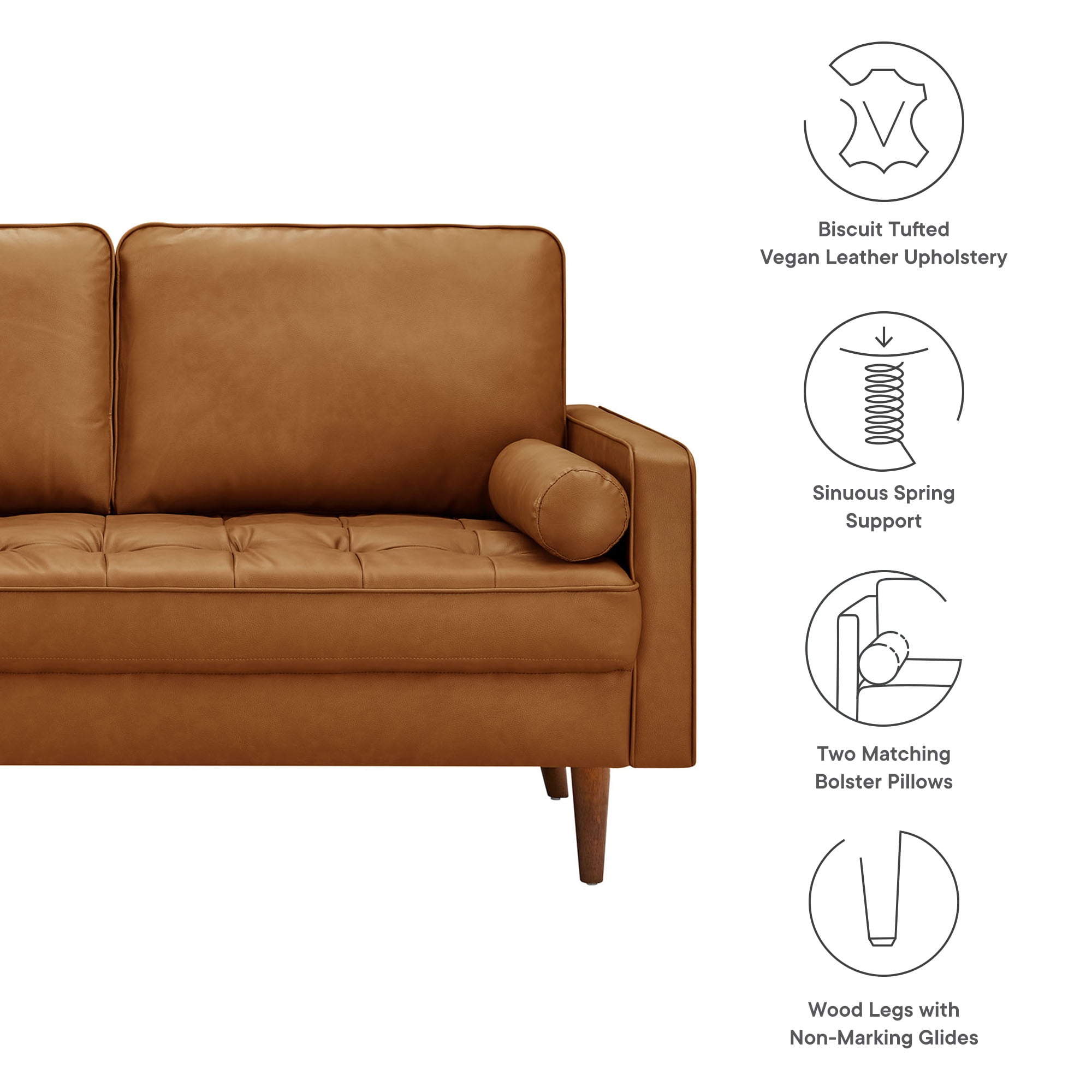 Modway Valour Tufted Vegan Leather Loveseat in Tan