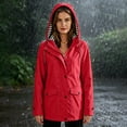 thumbnail image 3 of SEMPAI Womens Waterproof Jacket Women's Windbreaker Hooded Leisure Long Sleeve Coat with Pocket Loose Zipper Button Running Suit Red S, 3 of 6