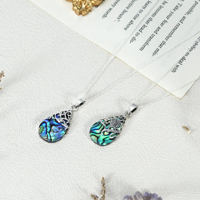AeraVida Sterling Silver Teardrop Pendant Necklace With Abalone Shell - Handcrafted Thai Artisan Jewelry