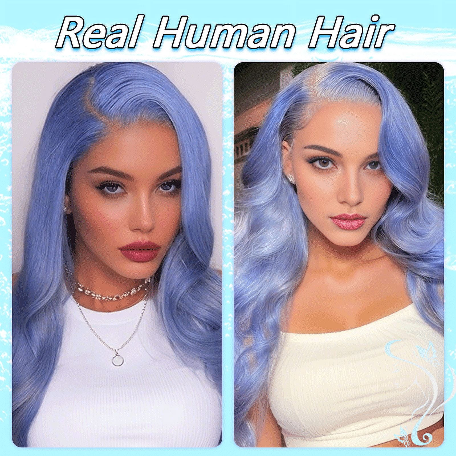 Blue Colored 13x4 Lace Front Wig Body Wave Brazilian Remy Human Hair Wigs Preplucked Natural Hairline High Density Elegant Hairstyle For Women Daily&Birthday&Wedding Use Wig 180 Density 18 Inch