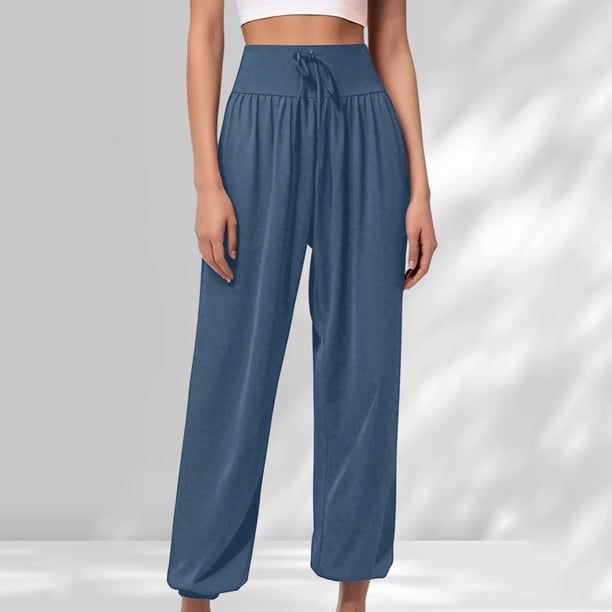 MKLEKYY Leggings deportivos para mujer, pantalones vaqueros cargo casuales de cintura media para mujer, pantalones vaqueros elásticos de pierna ancha con bolsillos