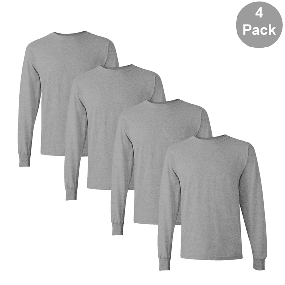 Gildan Crew Neck T-Shirt for Men, Heavy Cotton Long Sleeve Sport Grey Durable Blank Tee, S, 4 Pack