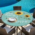 thumbnail image 6 of Sunflowers Round Tablecloth, Fitted Table Cover with Elastic for 55"-60" Round Tables, Modern Bee You Are My Sunshine Teal Green Table Cloth Outdoor Indoor Dinning Party Waterproof Tablecloths, 6 of 7