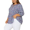 thumbnail image 4 of Agnes Orinda Women's Plus Size Tops Babydoll Keyhole Ruffle 3/4 Sleeve Floral Blouses 1X Blue, 4 of 7