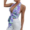 thumbnail image 3 of Sylvamorning Women Summer Tank Tops Floral Halter Neck Backless Tied Crop Tops, 3 of 5