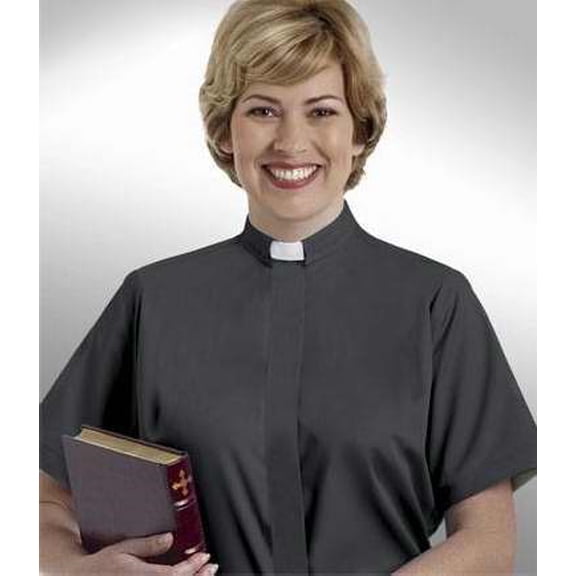 Clerical Shirt-Women-Short Sleeve Tab Collar-Size 22-Black