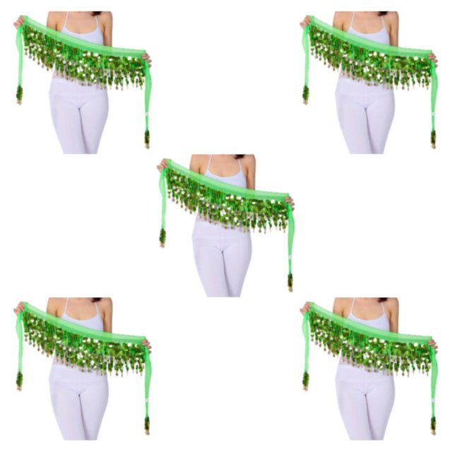 Youkk Wide Application And Durable Sequined Belly Dance Hip Scarf For Performances Durable Long-lasting dark green 5Set