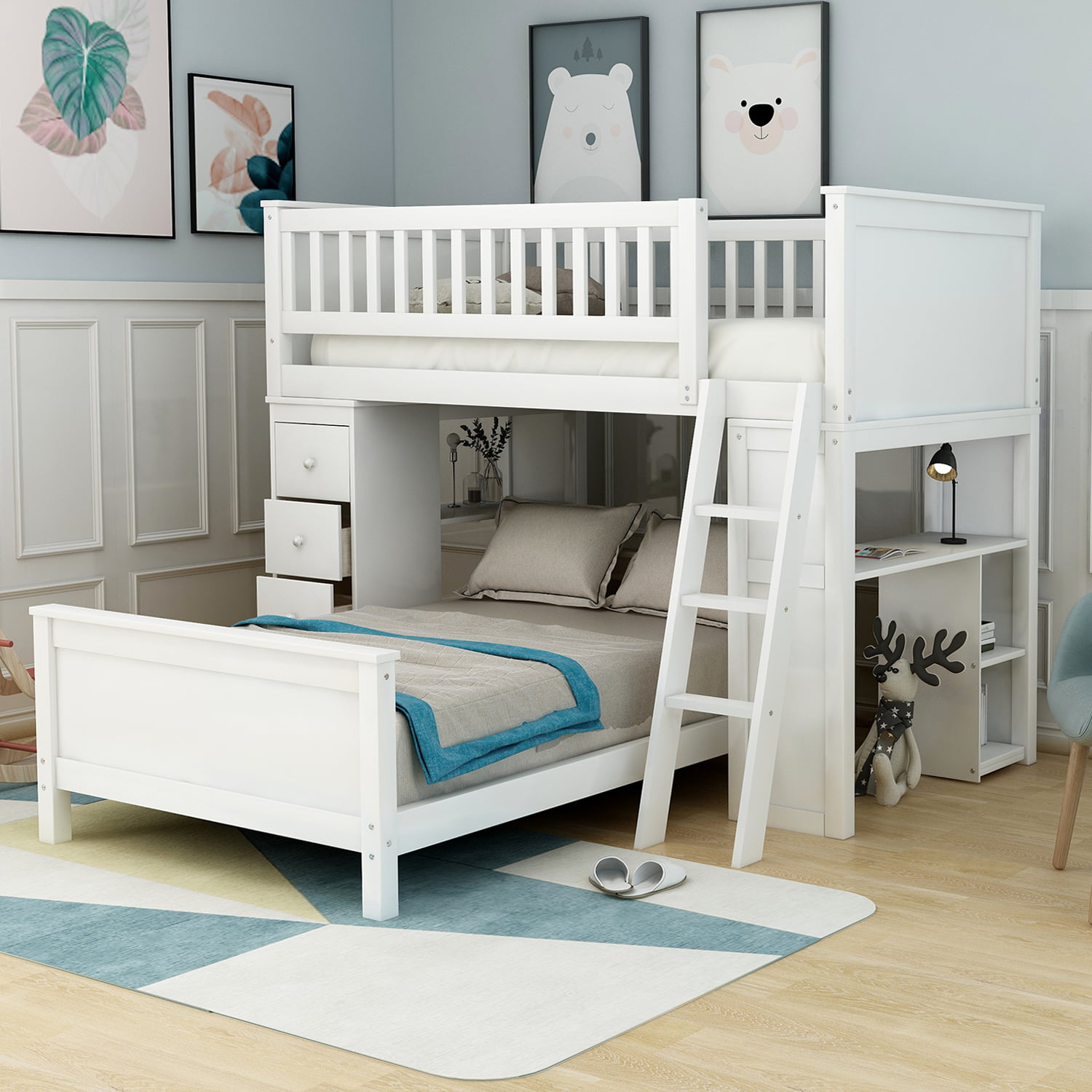 Harper&Bright Designs Twin Over Twin Loft Bed with Four Drawers and
