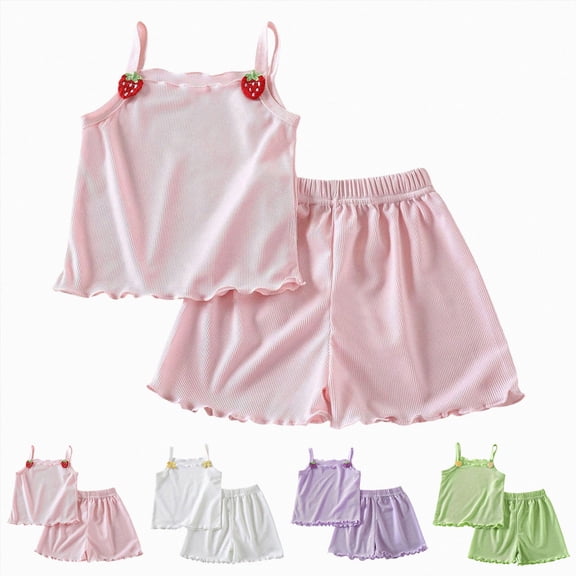 larppty Big Girls Pajamas Girls Pajamas Kids 2-Piece Lounge Set Short Sleeve Top & Shorts Soft Pjs(Pink,4-5 Years)
