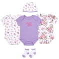 thumbnail image 2 of Baby Essentials Baby Girl 5 Piece Bodysuit Romper Set, Floral Baby Outfit Gift Set, (9 months,Mama's Bestie Purple Floral), 2 of 6
