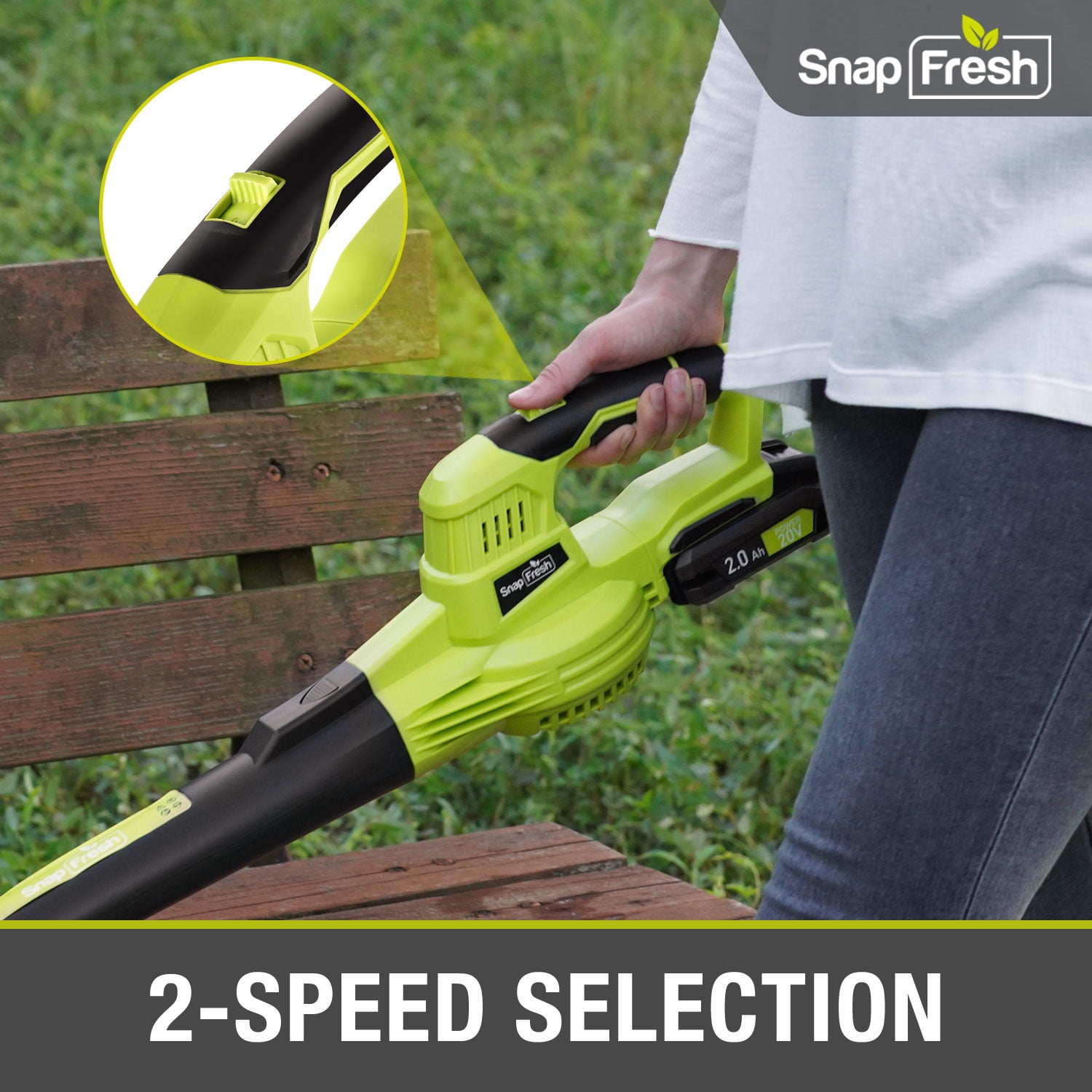 SnapFresh 20V Cordless Leaf Blower 130MPH 140CFM w/2.0Ah Battery & Charger Lightweight（Green)