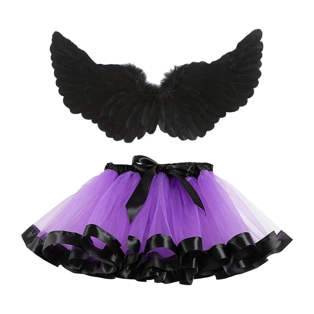 Utlike Jupes d'Halloween pour Filles Jupe en Tulle Patchwork Colorée avec Ailes pour Performance sur Scène Tendances Mode Mini Jupe pour Fille Taille 6 Ans-7 Ans