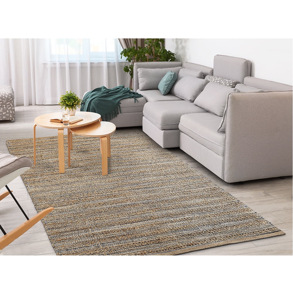 LR Home Natalie Ira Natural/Navy Striped Farmhouse Jute Blend Runner Rug, 2'6" x 7'9"