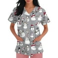 thumbnail image 4 of HaHaHappy Scrubs for Women Christmas Plus Size Short Sleeve Dressy Snowman Print Scrub Shirts Casual V Neck Funny Scrub Tops Medical Uniform Nursing Nurse Workwear with Pocket Light Gray 5XL, 4 of 4