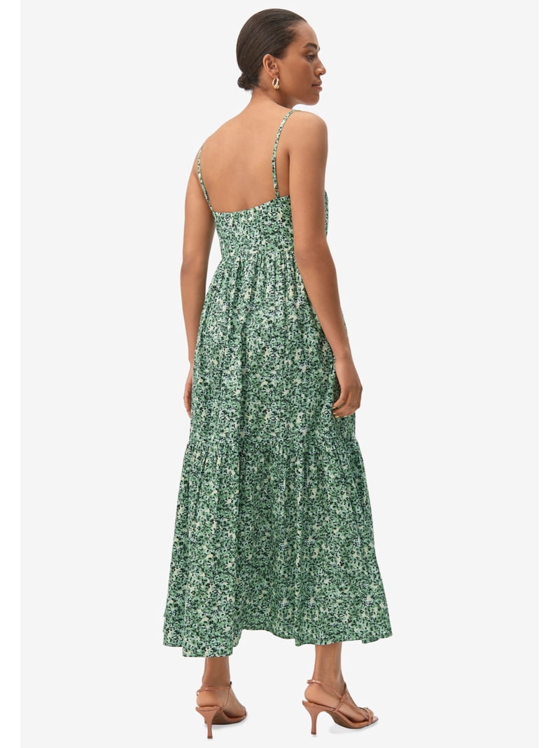 chinese dress ladies Entro Cream Floral Buttoned Sleeveless Maxi Dress