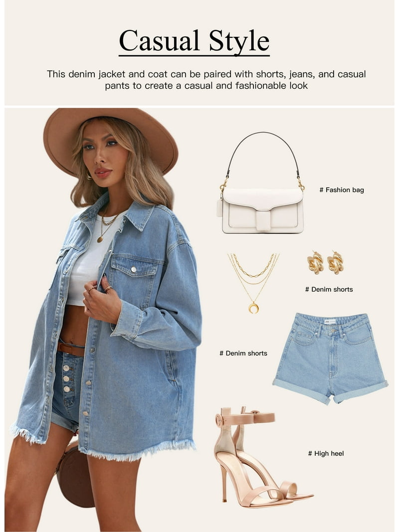 Eytino Women's Oversized Denim Jacket Casual Long Boyfriend