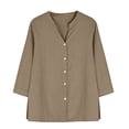 thumbnail image 6 of Women Linen Shirt Womens Gauze Tops Roll Up Short Sleeve Gauze Shirts For Women Linen Clothing For Women Boho Peasant Gauze Blouses Henley Tops Oversized Linen Shirts For Women Coffee3 3XL, 6 of 9