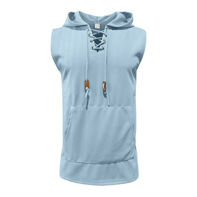 T-shirt Sans Manches à Capuche en Tricot Jacquard Décontracté pour Hommes