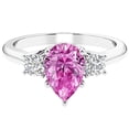 thumbnail image 5 of PEORA 14K White Gold Pear Shape Created Pink Sapphire and Lab Grown Diamond 3 Stone Trellis Ring, 2 Carats total, Size 6.5, 5 of 5