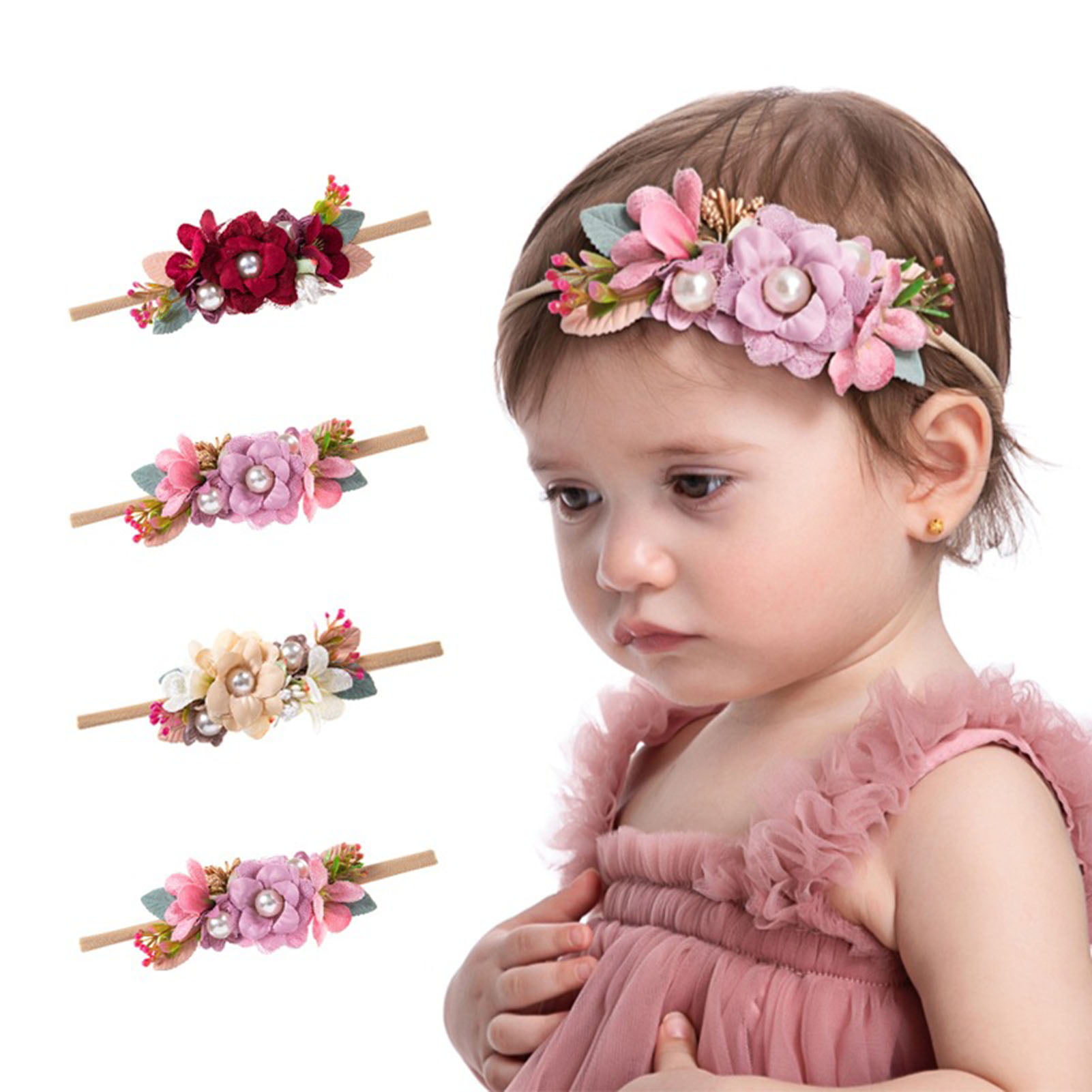 3Pcs Wholesale Baby Girls Infant Toddler Flower Bow Headband Hair Band Elastic 