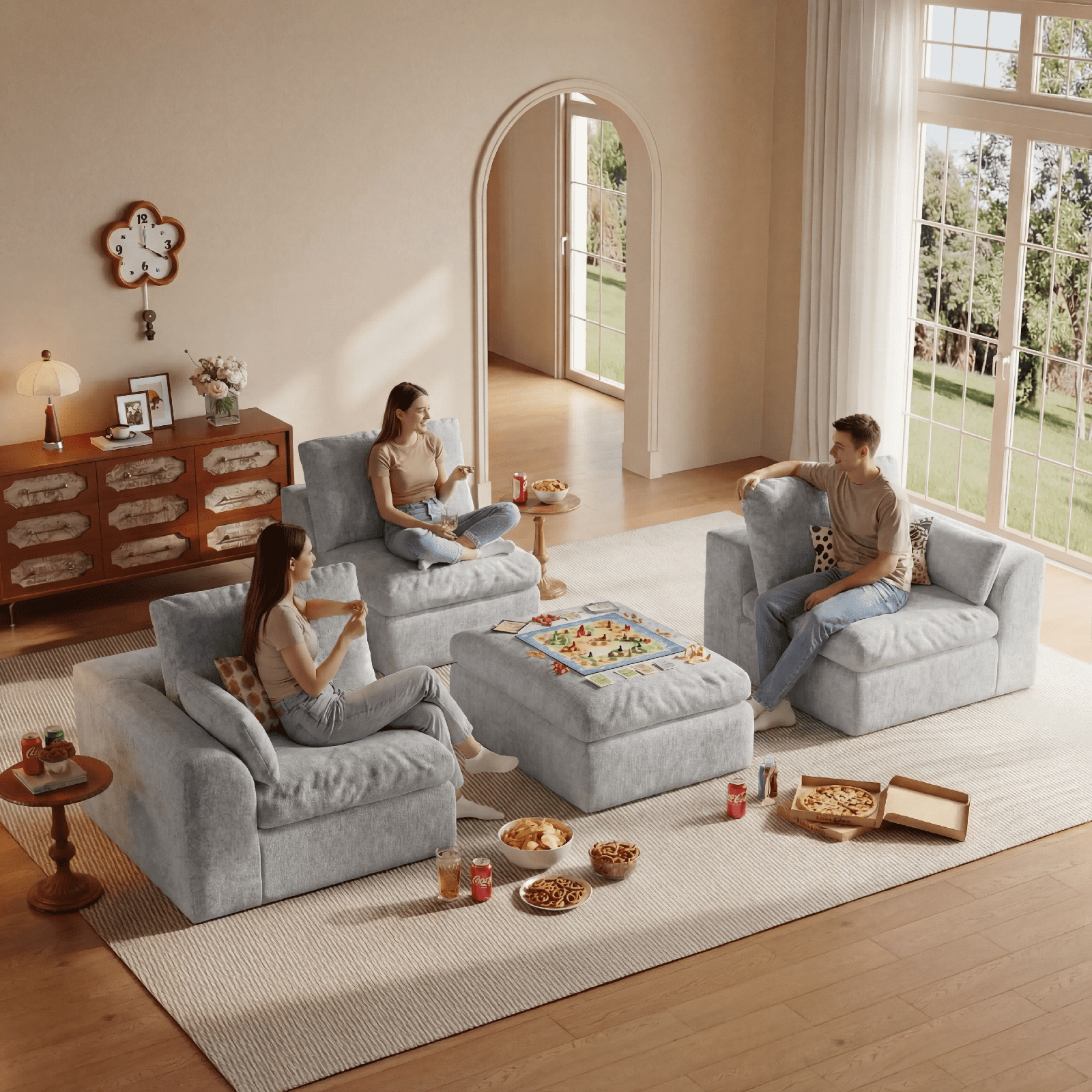 Cubente 108" Cloud Sectional Couch, Boneless Couch, L Shaped Couch with Ottoman, Chenille Modular Sofa for Living Room