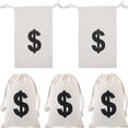 thumbnail image 1 of OULII 5Pcs Lightweight Canvas Drawstring Bags White for Money Theme Party Decor, 1 of 7