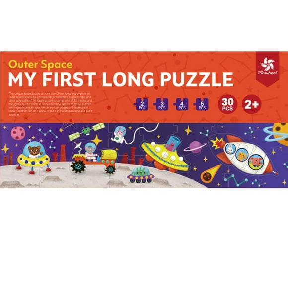 My First Long Puzzle 30 Pieces - Animals of the World, Outer Space, Under the Sea, Transportation - Educational Learning STEM Toy - Kids Birthday Christmas Gift