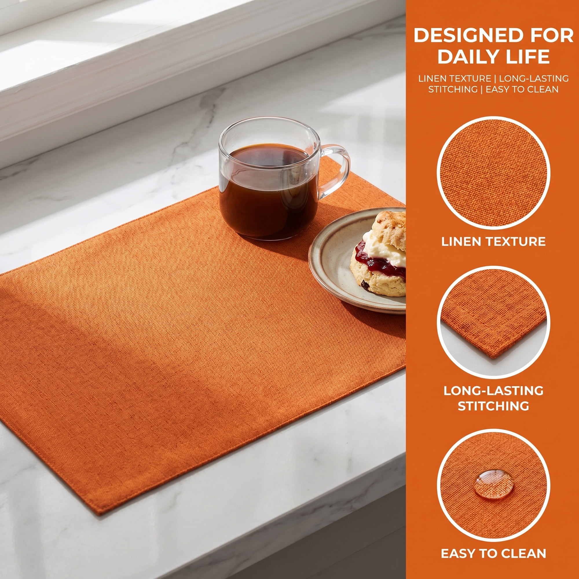 Unique Bargains 6 Pcs Polyester Table Placemats for Dining Table Decor Yellow 18"x12"