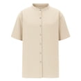 thumbnail image 4 of Domuza Men's Cotton Linen Shirts Casual Mock Neck Short Sleeve Button-Up Tee Shirts Summer 2026 Trendy Lightweight Wedding Beach Blouses Beige XXL, 4 of 4