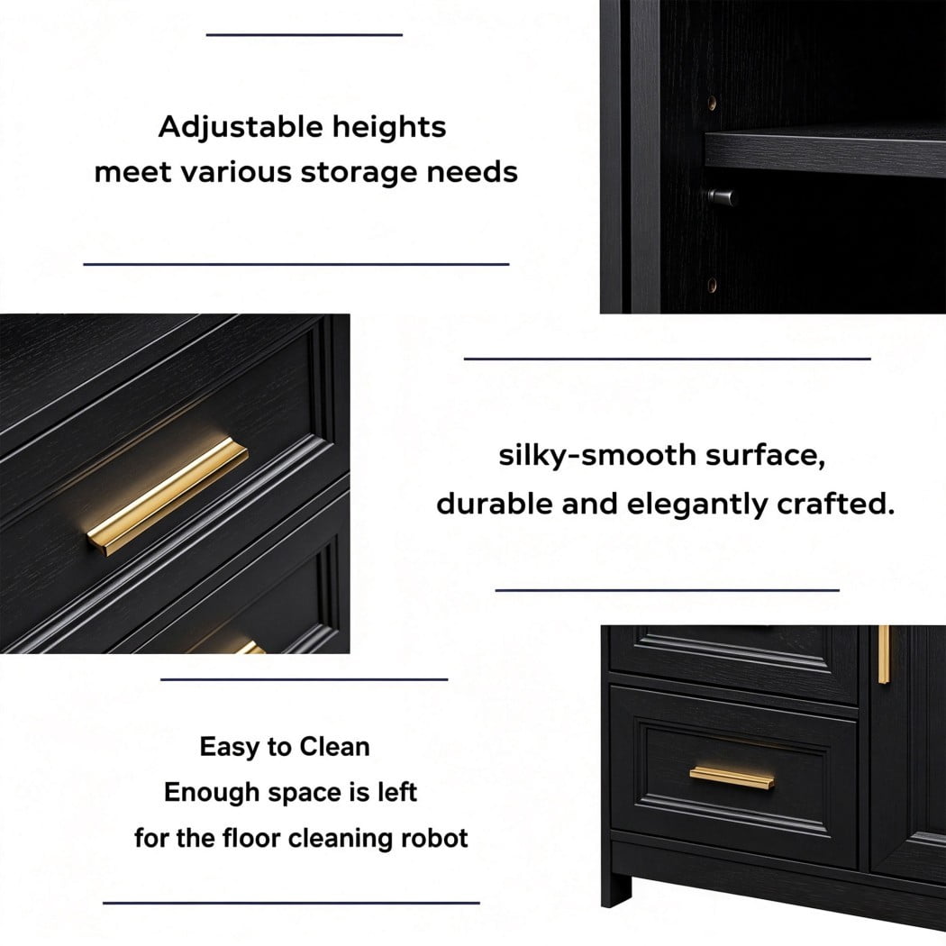 Modern Buffet Cabinet, Kitchen Storage Cabinet with 3 Drawers & 1 Door, Sideboard Cabinet with Wide Countertop for Dining Room, Living Room, Entryway & Bathroom, Black