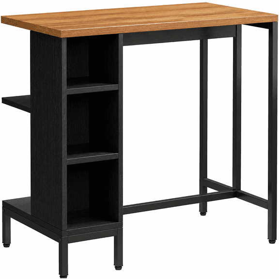 Kitchen Island Table w/ 5 Open Shelves & Walnut Top - Freestanding Prep Station w/ Adjustable Feet for Small Spaces, Rustic Storage Solution