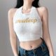 thumbnail image 4 of Chaleco Halter De Punto Cintura Alta Estilo Corto Patrón De Alfabeto Tacto Cómodo Transpirable Moda Para Mujeres Blanco Tamaño Libre 45cm/17.71in 40‑60kg, 4 of 12