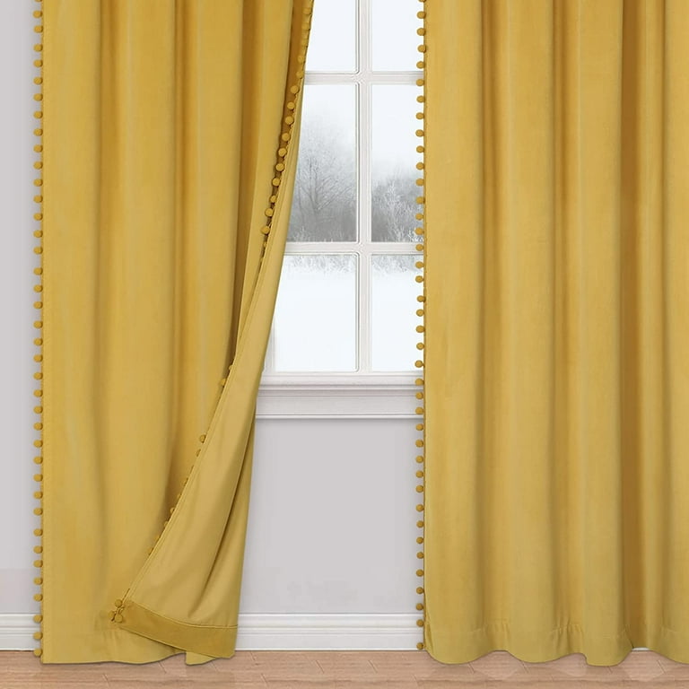 Nursery Velvet Curtains 108 inches Extra Long Room Darkening Pom