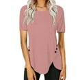 thumbnail image 2 of Sweet Home Farm Short Sleeve Shirts for Women Spring Round Neck Irregular Curved Splicing With Loose Casual T Shirt T Shirts for Women Pink, 2 of 4