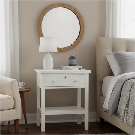 JERFIT Finley Antique White Nightstand with Drawer Bedside Table with Open Shelf Rustic Bedroom Storage End Table