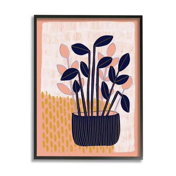 Stupell Industries Modern Patterned Potted Plant Graphic Art Black Framed Art Print Wall Art, Design by Birgit Maria Kiennast