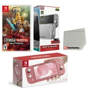 Nintendo Switch Lite Console Coral with Hyrule Warriors: Age of Calamity, Protective Case, Screen Protector and Screen Cleaning Cloth Bundle - Import with US Plug