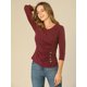 thumbnail image 4 of Top acanalado de decoración de los botones de punto sólido de las mangas del cuello en V de las mujeres 3/4 Borgo3XL, 4 of 6