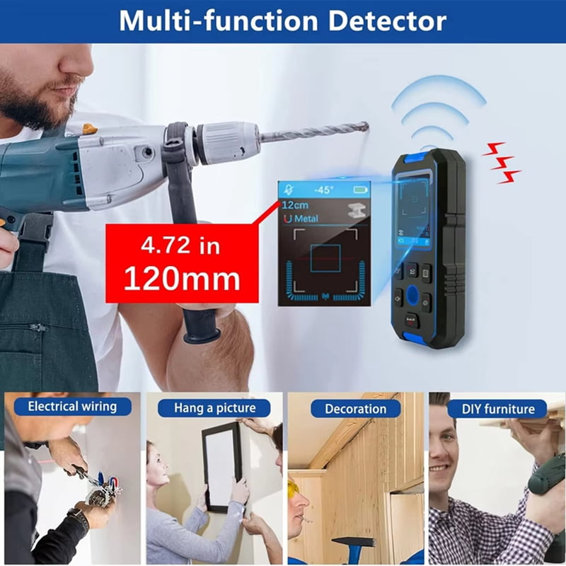 -518 Metal Detector LCD Display Wall Scanner with Positioning Hole for AC Live Cable Wires Metal Wood Stud Find