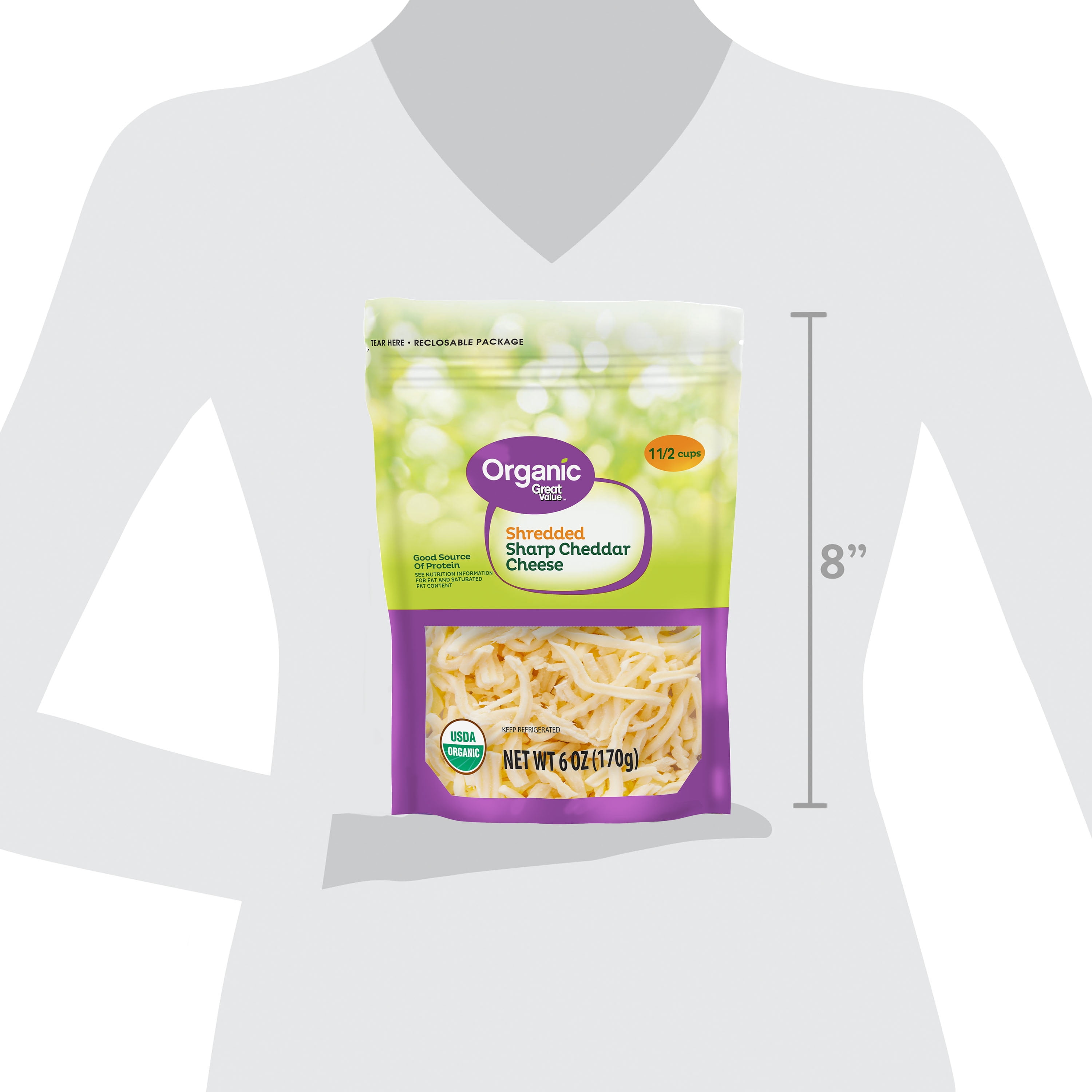 Great Value Organic Sharp Cheddar Shredded Cheese, 6 oz Bag