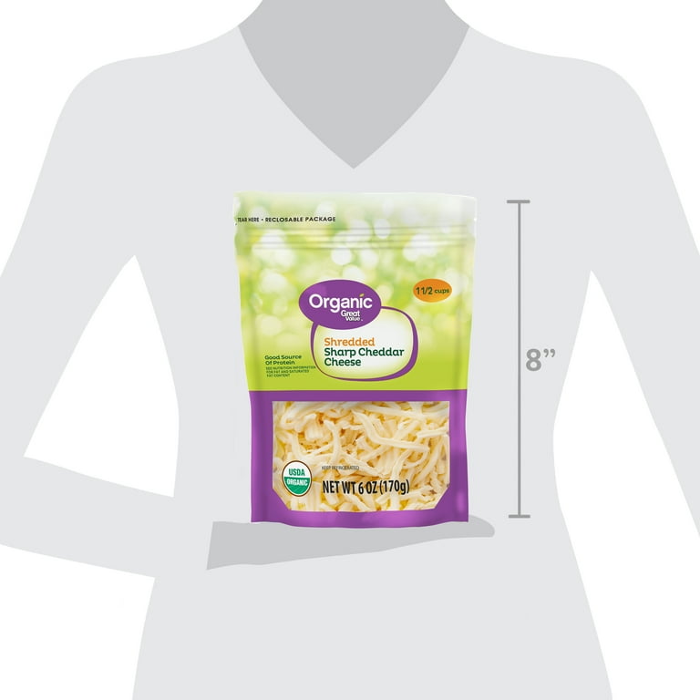 Great Value Organic Shredded Sharp Cheddar Cheese 6 oz, Gluten